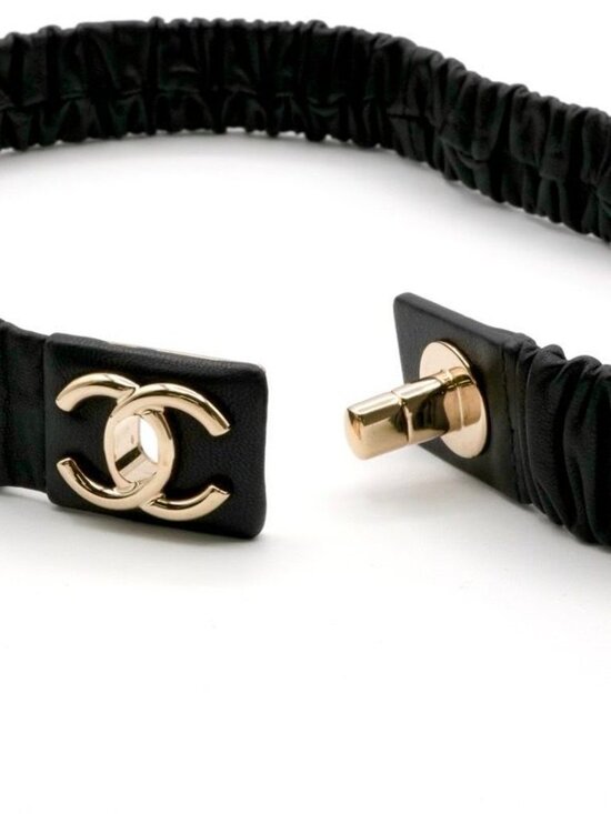 Chanel Black Gold Coco Mark Turnlock Lambskin Belt - Picture 5 of 6